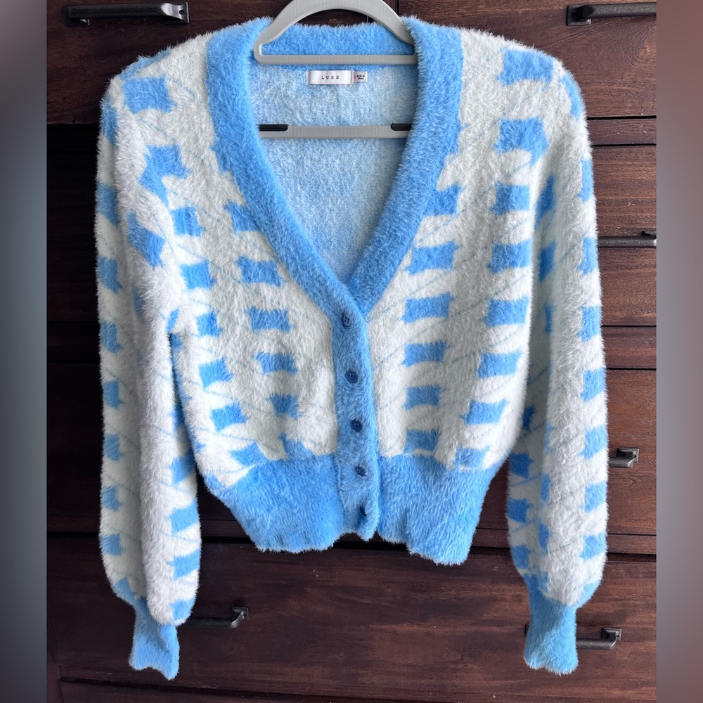 Lush Super Soft Light Blue and White Cardigan